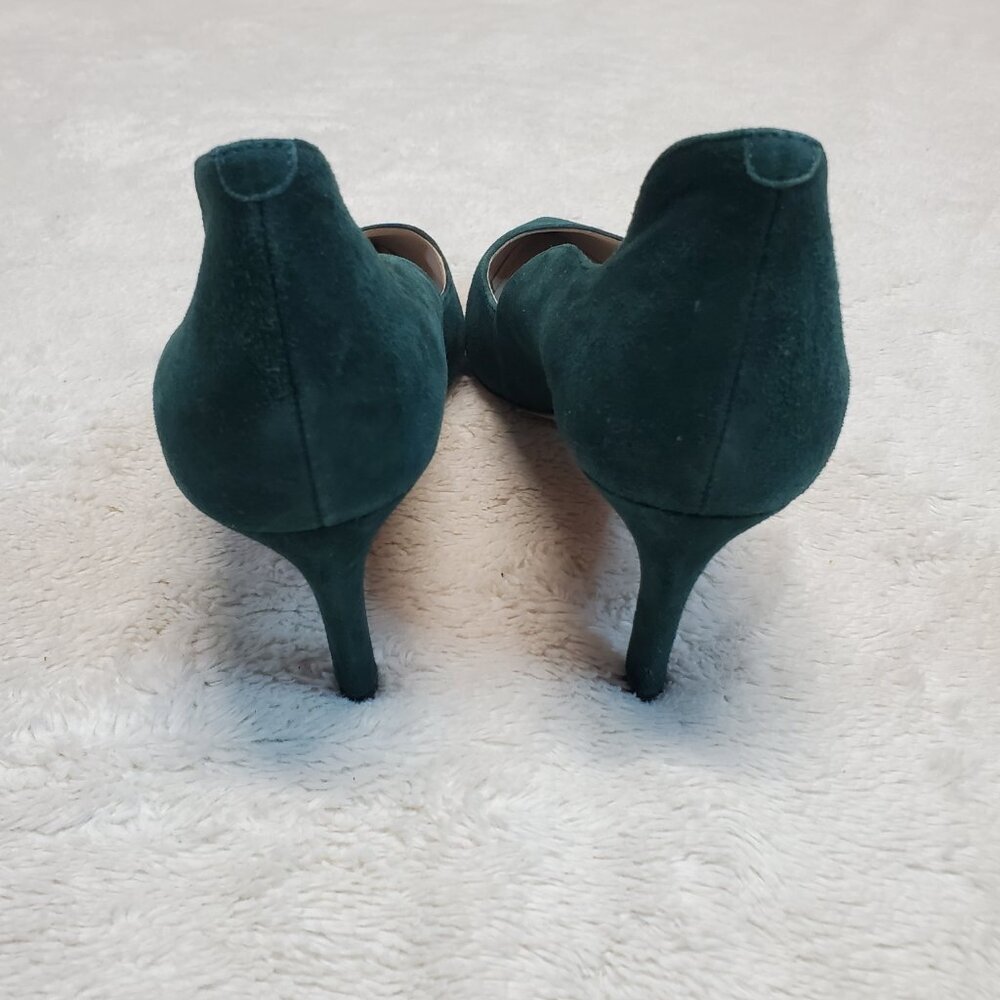 Women's Teal Suede Pointed-Toe D'Orsay Pumps - Picture 5 of 12
